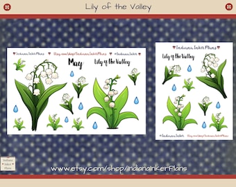 Lily Of The Valley Flower Stickers, May, Decorative Planning, Journaling, Floral Stickers, Scrapbooking, Planner Stickers, Florals