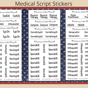 May include: A sheet of sticker labels with a blue denim background and white stars. The labels are for medical professionals and include titles such as Dentist, Orthodontist, Eye Dr., Oncologist, Specialist, Nurse Practitioner, OBGYN, Chiropractor, and Orthopedist.