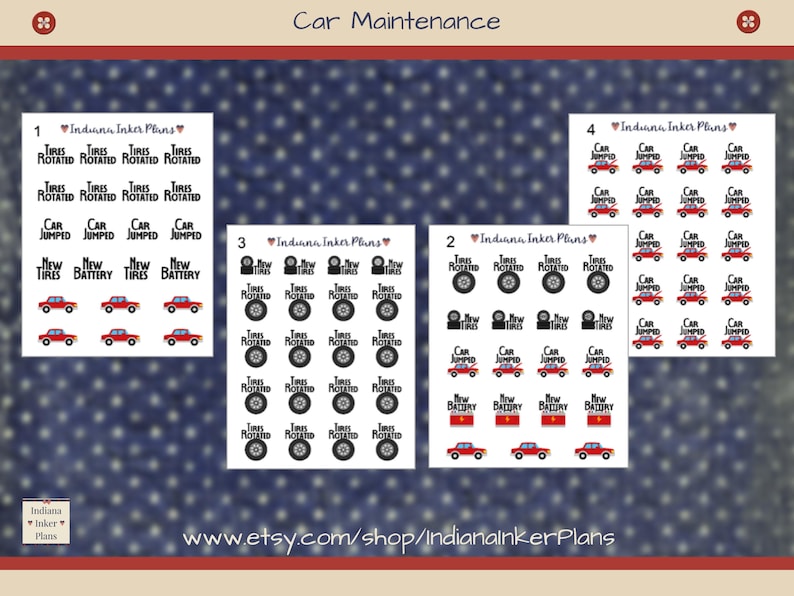 Car Maintenance Stickers, Tire Rotation, New Battery, Jump Car ...