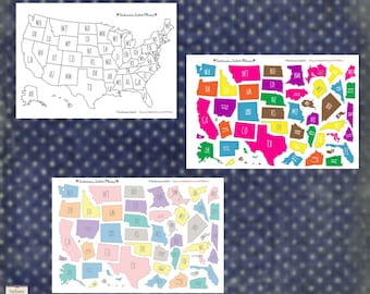 Large Map of the United States Sticker, Planner Stickers, Scrapbooking, Journaling, Individual US State Stickers, Pastel, Bright