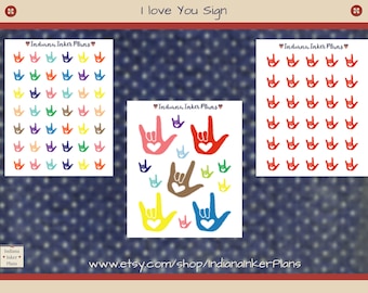 I Love You Hand Sign Stickers, Decorative Planning, Scrapbooking, ASL