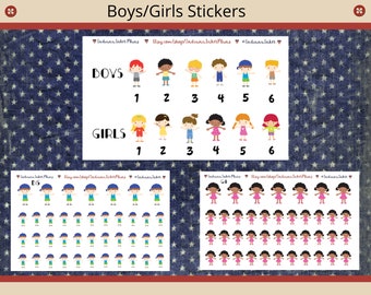 Boy and Girl Planner Stickers, Young Boy, Young Girl, Journaling,  Decorative Planning, Scrapbooking, Kids, Children