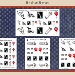 Broken Bone Stickers, Cast, Crutches, Wheelchair, Get Well, Medical