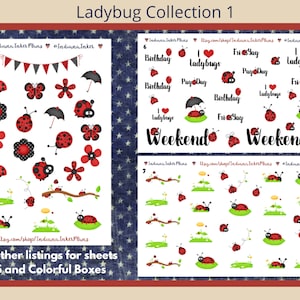 Ladybug Collection Stickers, Decorative Planning, Paper Crafting, Journaling, Planner Stickers