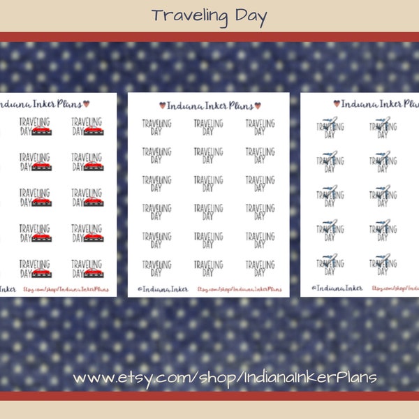 Traveling Day Stickers, Black Script, Road Trip, Air Travel