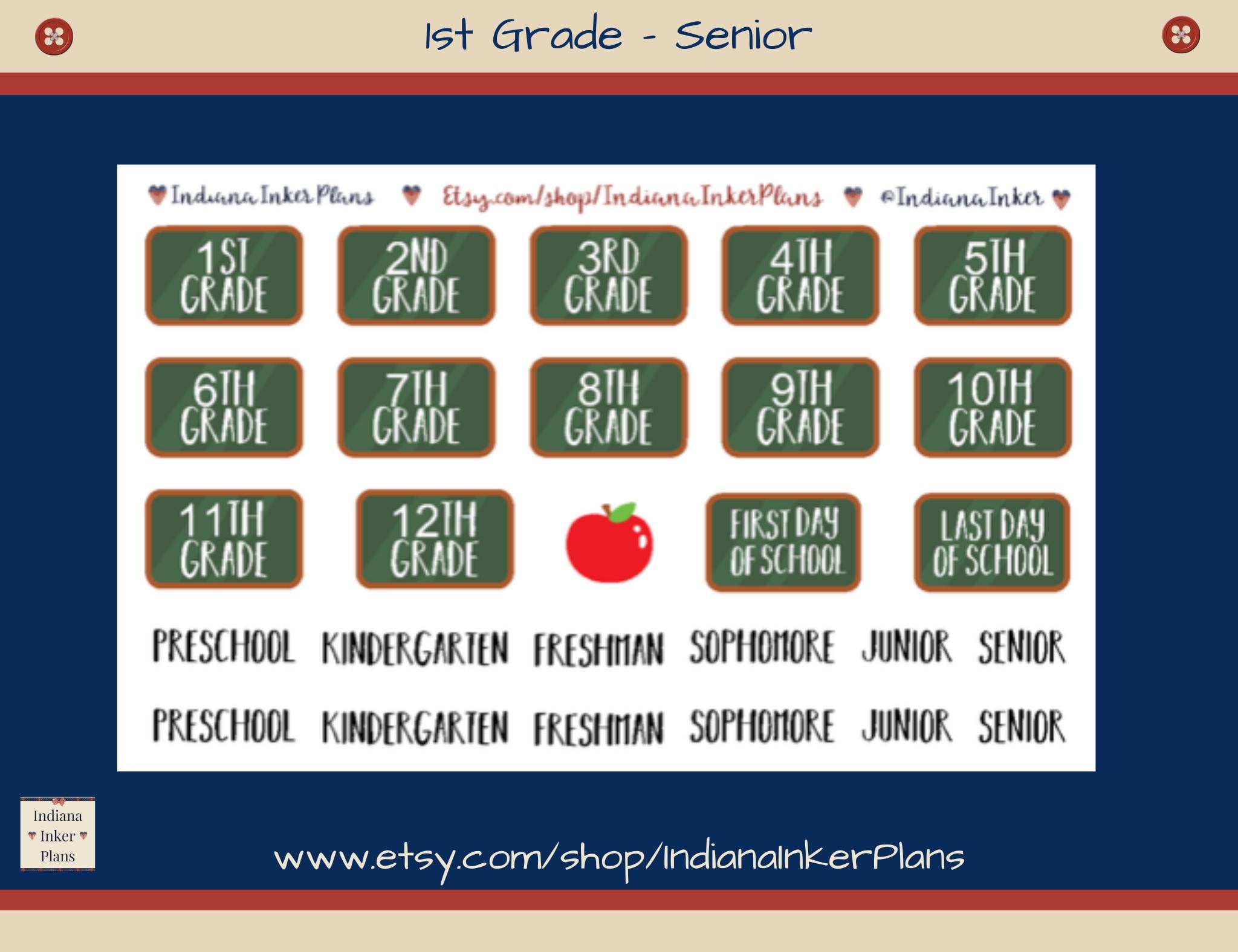 Years of School Stickers, Preschool, Kindergarten, 1st Grade, 2nd Grade ...