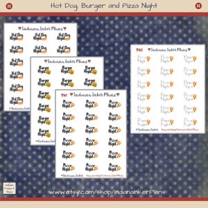 Pizza Night, Burger Night, Hot Dog Night Planner Stickers, Food Stickers, Dinner Stickers, Scrapbooking