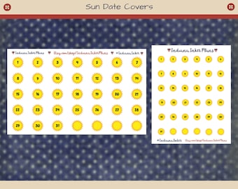 Sun Date Covers Planner Stickers, Scrapbooking, Journaling, Decorative Planning, Mini Date Covers, Weather