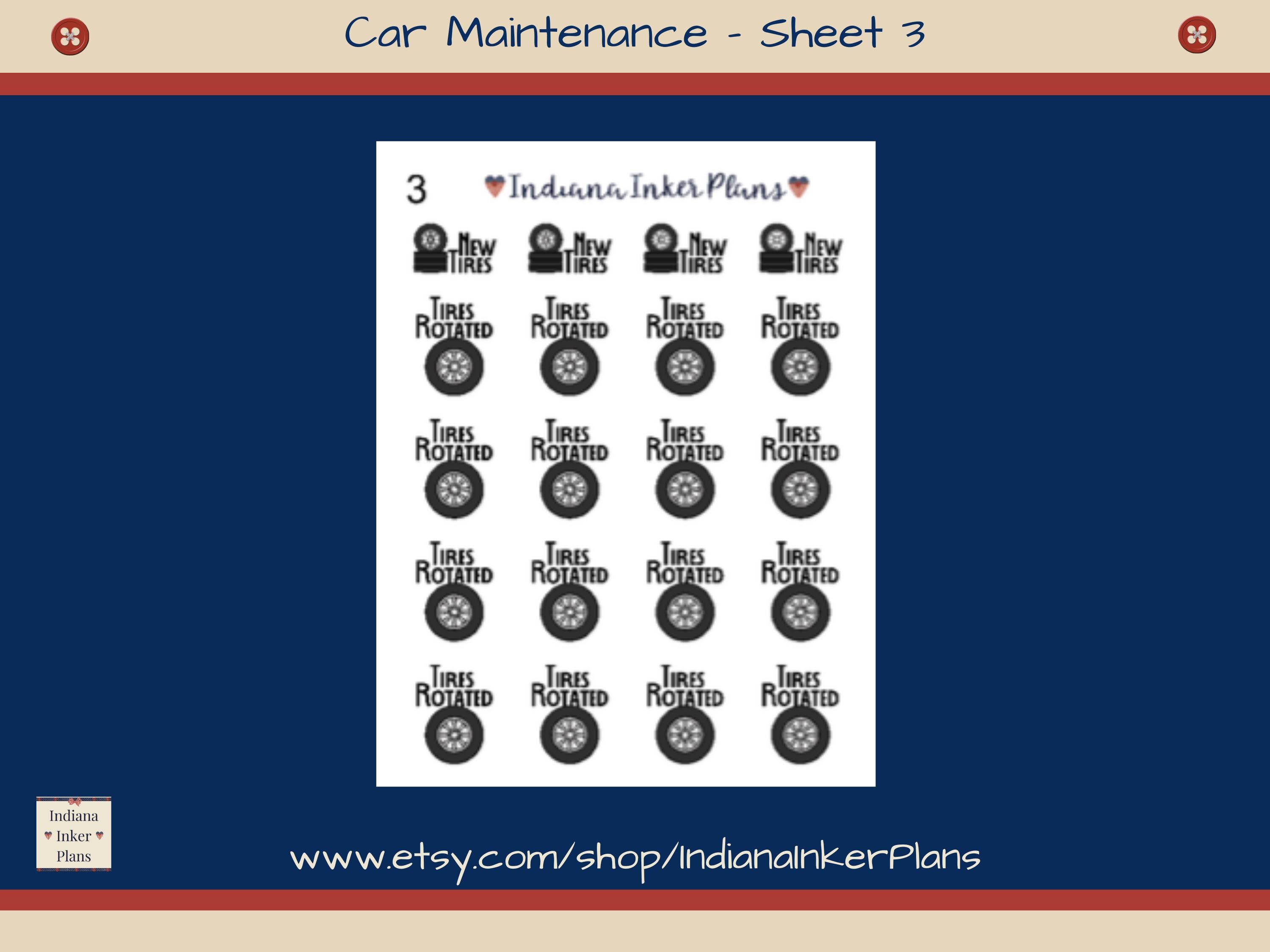 Maintenance Car Sticker Car Maintenance Stickers, Tire Rotation, New Battery, Jump Car ...
