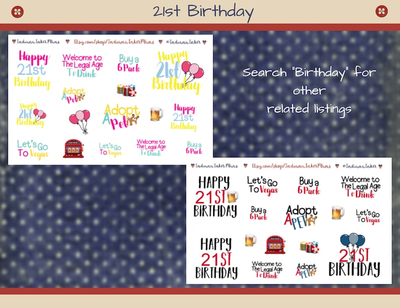 21st Birthday Stickers, Bright Colors, Birthday, Party, Planner ...