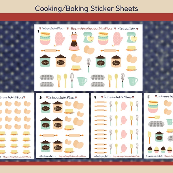 Cooking/Baking Deco Planner Stickers, Muffin Pan, Spatula, Whisk, Cupcakes, Decorative Planning, Recipe Planning, Eggs, Bowls, Rolling Pin