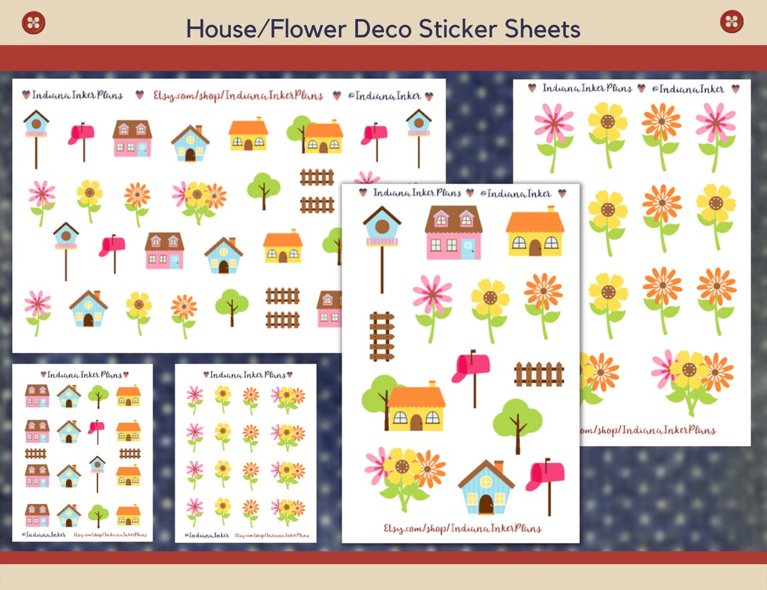 House and Flower Deco Stickers, Planner Stickers, Decorative Planning ...