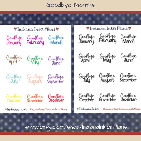 Goodbye Monthly Planner Stickers, Black Script, Multi-Colored, Colorful