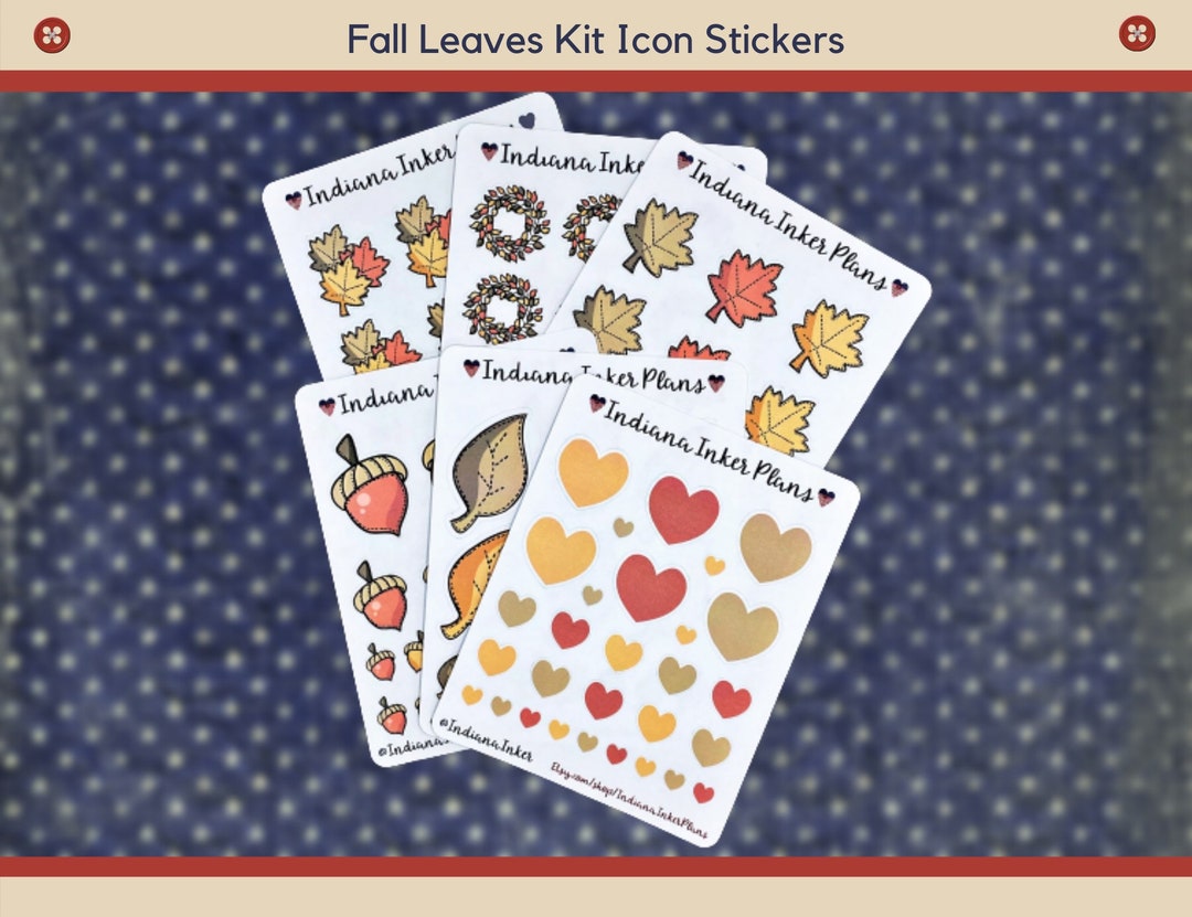 Fall Icon Deco Stickers, Leaves Stickers, Acorn Stickers, Heart ...