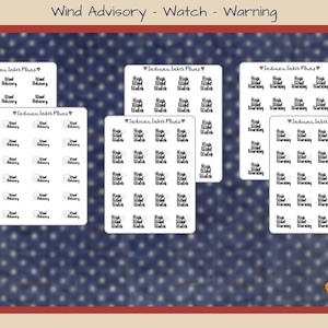 High Wind Advisory Stickers, Warning, Watch, Weather Icon Stickers, Decorative Planning, Black Script