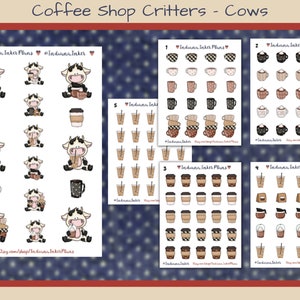 Coffee Shop Critters Stickers, Cows, Planner Stickers, Decorative Planning, Iced Coffee, Coffee To Go, Coffee Pot, Coffee Cup, Barista