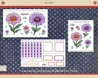 Aster Stickers, September Flower Of The Month,  Florals