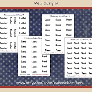 Breakfast, Lunch, Dinner, Snack Planner Stickers, Meal Planning, Black Script Stickers, Decorative Planning
