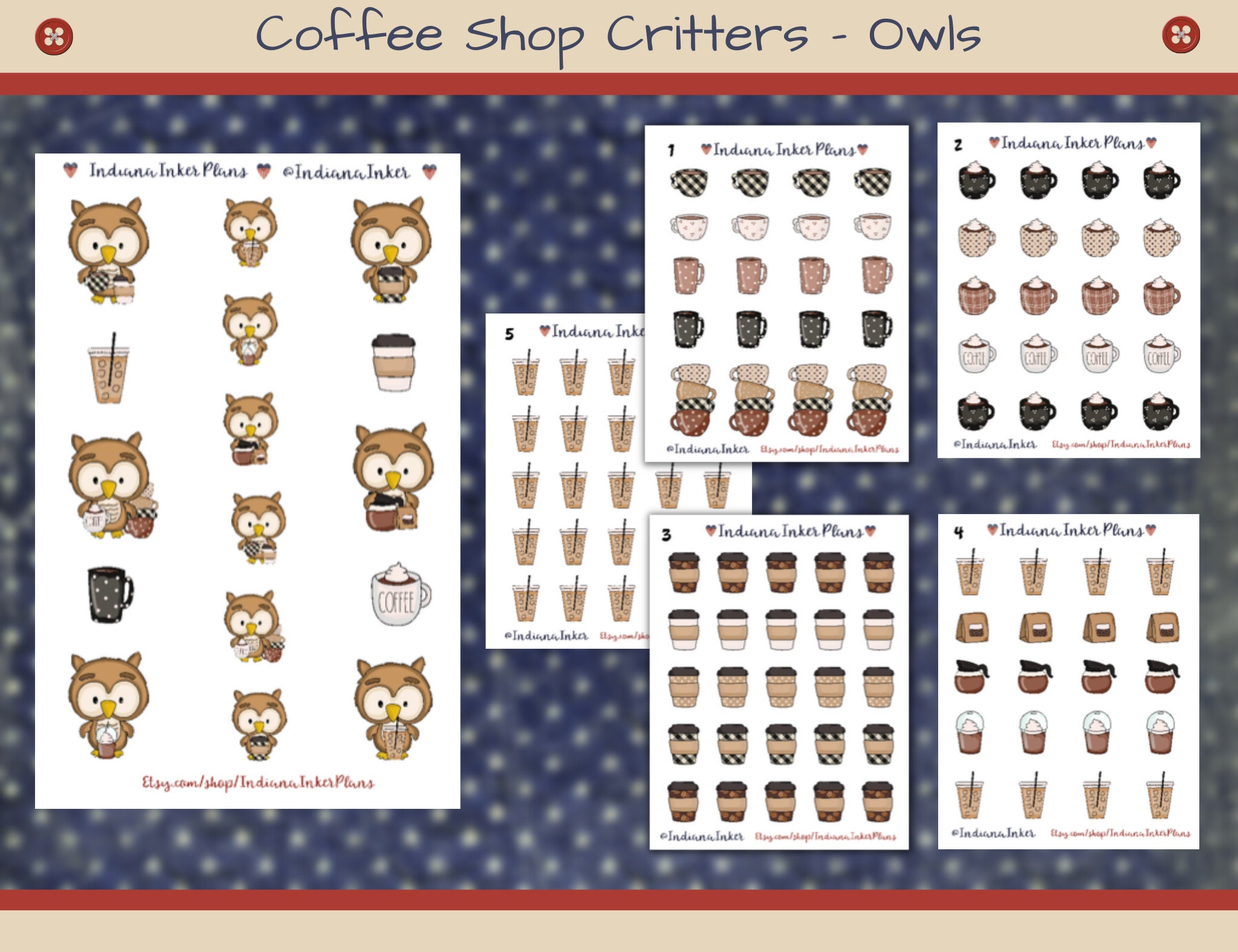 Coffee Shop Owls Critters Stickers, Planner Stickers, Decorative Planning, Iced Coffee, Coffee To Go