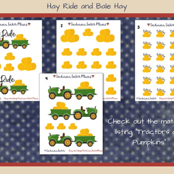 Hay Ride Stickers, Tractor Pulling Wagon Stickers, Wagon With Hay, Planner Stickers, Scrapbooking, Bale Hay Stickers, Journaling, Fall