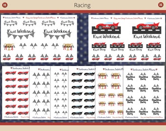 Auto Racing Stickers, Race Weekend, Winner, Race Banner, Race Day, Black Race Car, Red Race Car, Race Flags, Trophies, Planner Stickers