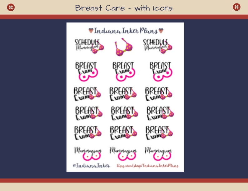 Breast Care Stickers Medical Breast Exam Mammogram Planner - Etsy
