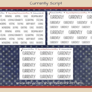 Currently Page Script Stickers, Decorative Planning, Journaling, Black Script