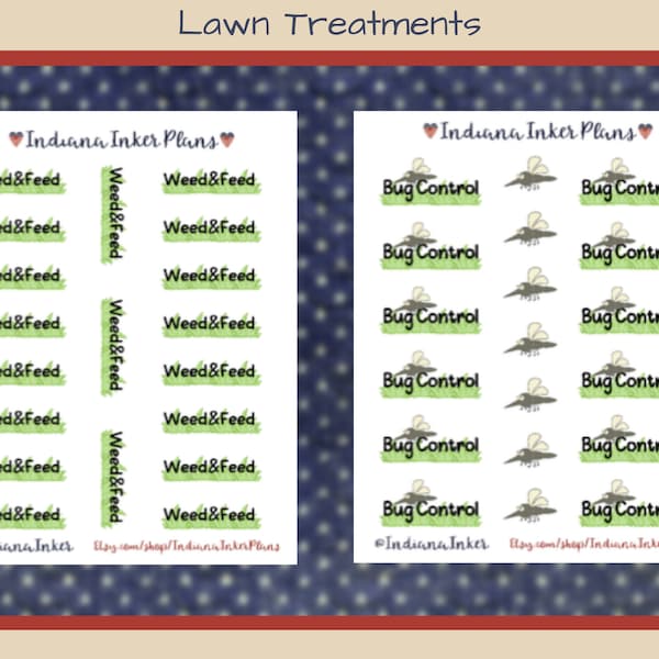 Lawn Treatment Stickers, Bug Control, Weeds, Weed Control, Planner Stickers, Journaling, Decorative Planning, Scrapbooking