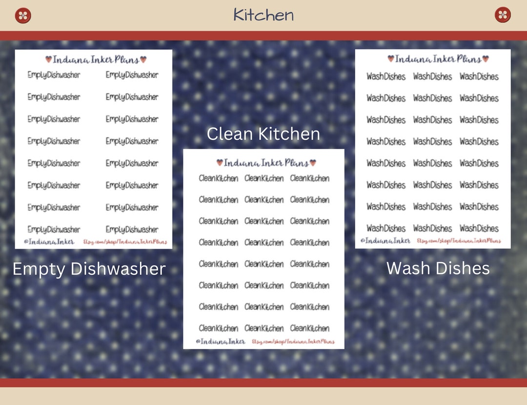 Cleaning Kitchen Planner Stickers, Black Script Stickers, Decorative ...