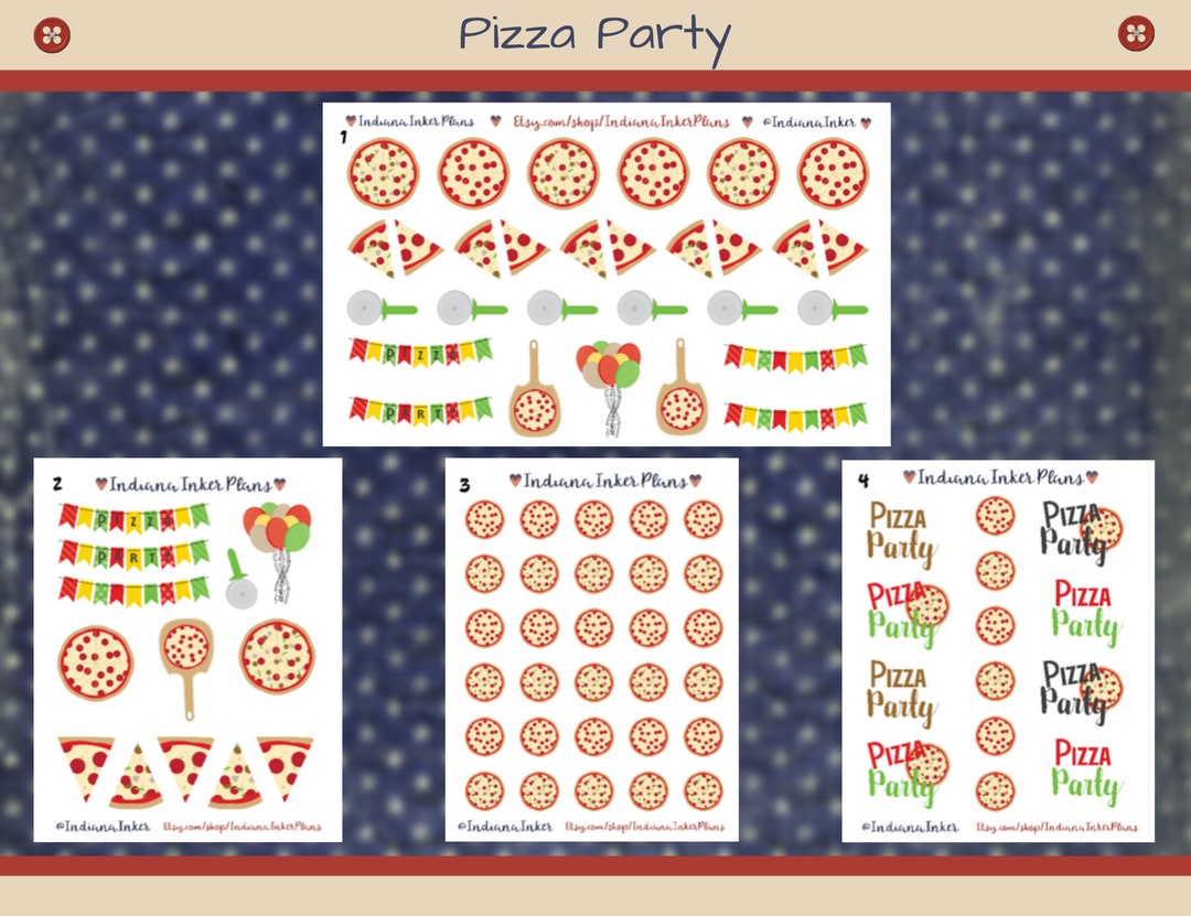 Pizza Party Stickers, Mini Pizza's, Pepperoni, Supreme, Decorative ...