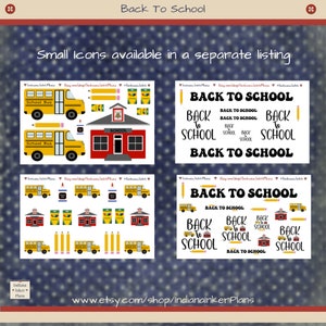 May include: A set of printable stickers featuring a school bus, schoolhouse, pencils, crayons, glue, and the text "Back to School".