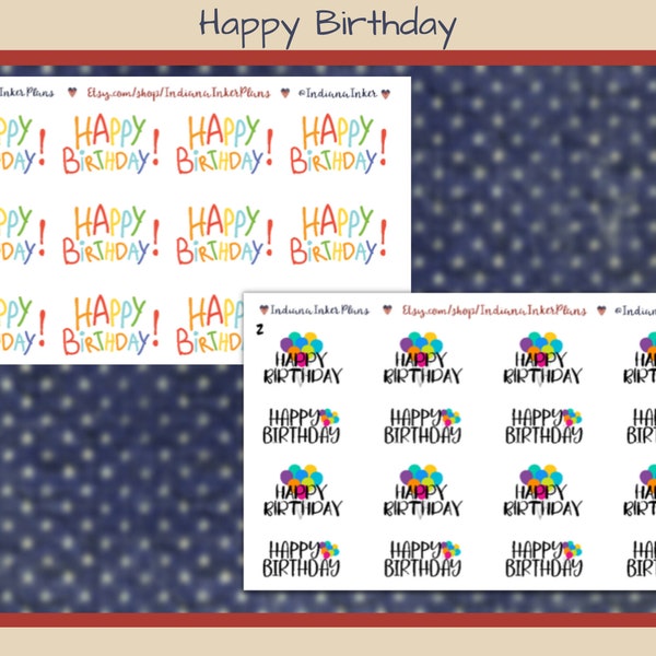 Happy Birthday Planner Stickers, Colorful Script, Black Script with Balloons, Scrapbooking, Decorative Planning