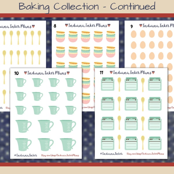 Cooking/Baking Deco Planner Stickers, Decorative Planning, Recipe Planning, Eggs, Bowls, Measuring Cups, Oven, Wooden Spoon, Aprons