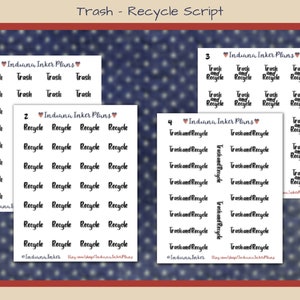 Trash and Recycle Script Planner Stickers, Black Script, Decorative Planning, Journaling, Sticker Sheets