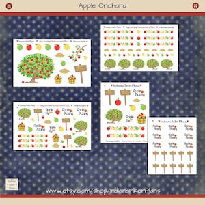 Apple Picking Planner Stickers, Apple Orchard, Decorative Planning, Basket of Apples, Apple Pie, Apple Tree, Scrapbooking, Journaling