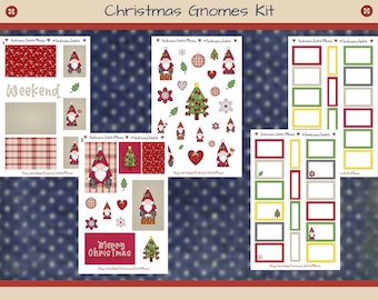 Christmas Gnomes Planner Kit, 1.5" x 2.5", Journaling, Paper Crafting, Holiday Stickers, Scrapbooking, Christmas Deco, Colorful Boxes