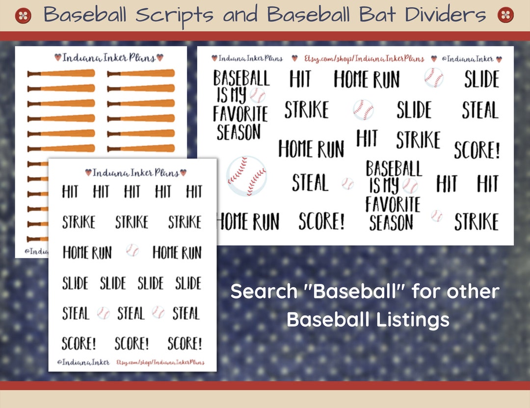 Baseball Script Stickers, Baseball Bat Dividers, Hit, Score, Strike ...