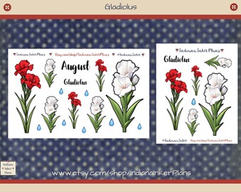 Gladiolus Stickers, Flower Of The Month, August, Decorative Planning, Journaling, Floral Stickers, Scrapbooking, Planner Stickers, Florals