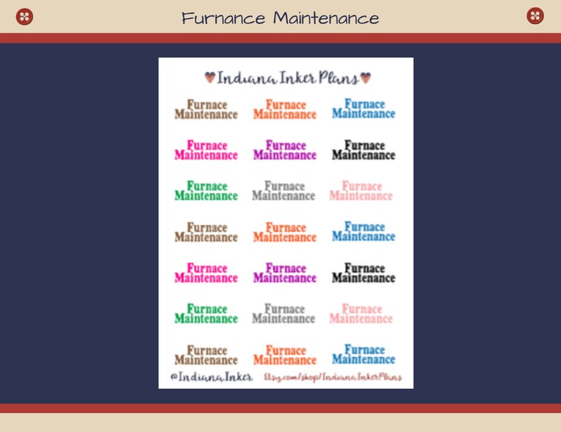 Home Maintenance Stickers, Clean Duct Work, Furnace Maintenance, Drain ...