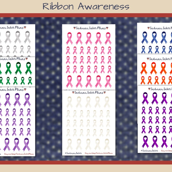 Ribbon Stickers, Ribbon Awareness, Decorative Planning, Awareness Ribbon, Lavender, Purple, Green, Pink, White, Silver, Pink, Orange, Blue