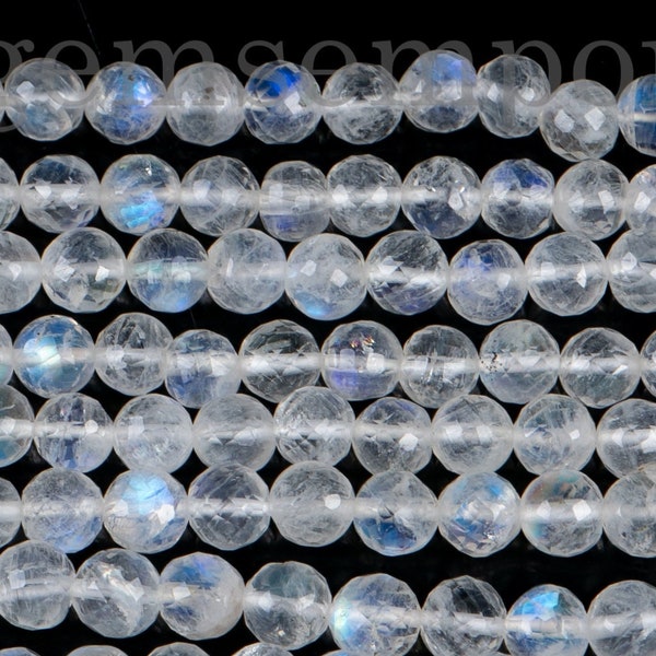 Natural Rainbow Moonstone Faceted Round Beads, Moonstone Round Beads, 5.50-6.25 mm Faceted Beads, Rainbow Moonstone Beads, Round Beads