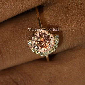 Oregon Sunstone Ring,Solid 18k Gold,Half Halo Diamond Engagement Ring,Prong Set Orange Gemstone,Bridal Wedding Ring,Unique Proposal Gift