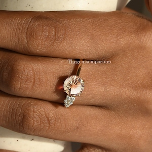 Oregon Sunstone & Diamond Cluster Ring/18k Rose Gold Ring/Sunstone Engagement Ring/Promise Ring/Classic Luxury Ring/Gold Solitaire Ring