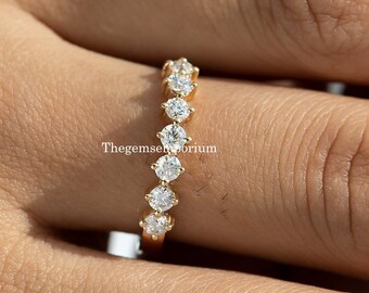 14k Gold Diamond Eternity Band, Prong Set Wedding Ring