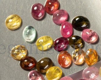 Wielokolorowe owalne kaboszony z turmalinu, luźne kamienie szlachetne, 25 szt. (5 x 6 mm)