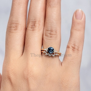 London Blue Topaz Engagement Ring Set/14k Solid Gold/Round Topaz Wedding Set/Stacking Set/Unique Bridal Set Ring/Anniversary Gift For Wife