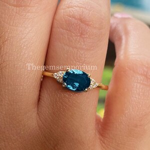 London Blue Topaz Diamond Ring/Engagement Diamond Topaz Ring/14k Solid Gold Jewelry/November Birthstone/Gift For Her/Rings For Women