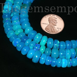 AAA+ Paraiba Opal Smooth Rondelle Beads, Loose 5-8mm Opal Beads For Jewelry, Plain Opal Beads, Smooth Rondelle Beads, Opal Gemstone Beads