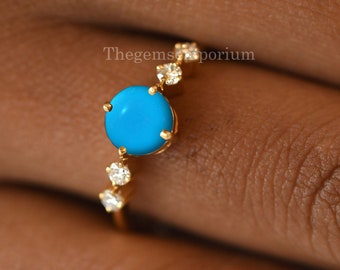 Turkoois ring Doornroosje, 14 kt gouden diamanten verlovingsring