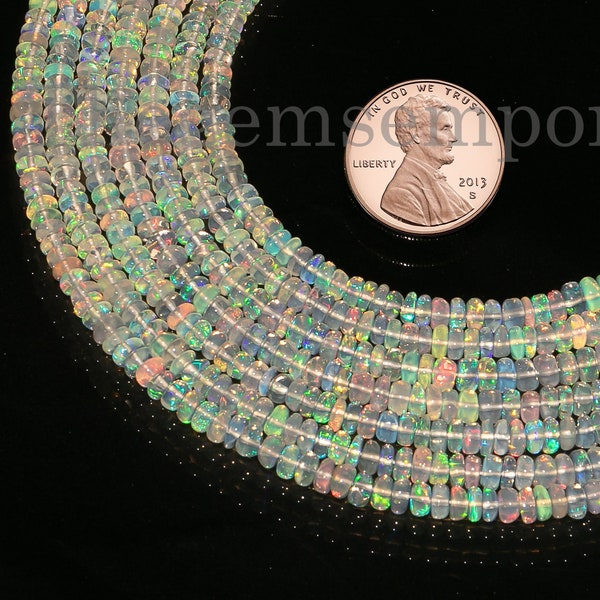 Natural Ethiopian Opal Beads,  2.75-4 MM Ethiopian Opal Rondelle Beads, Top Quality Opal Beads, Opal Plain Beads, Ethiopian Opal Beads